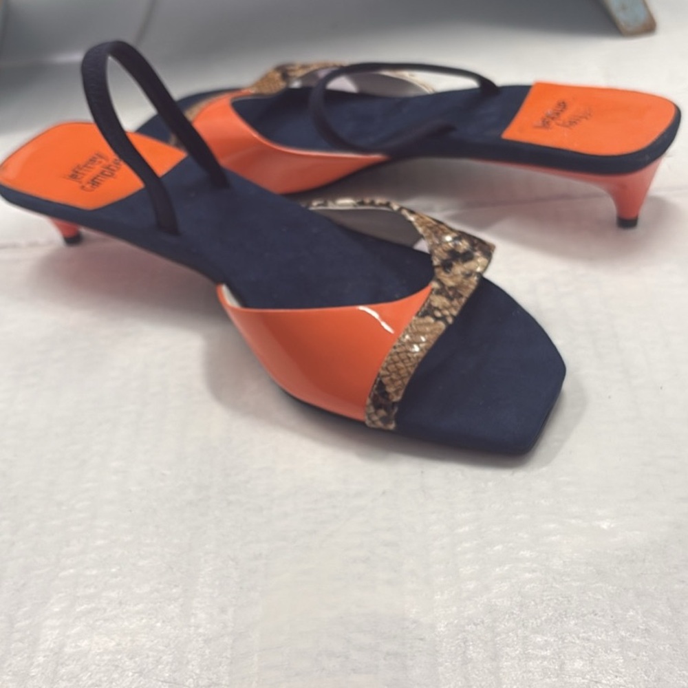 Jeffrey Campbell Orange & Navy Kitten Heel Slingbacks - Picture 2 of 3